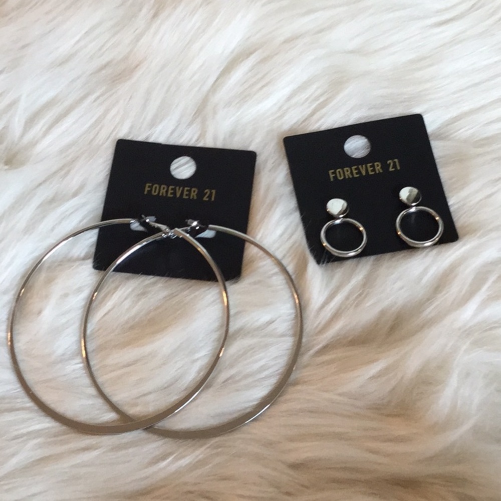 Two Pairs- Silver hoops & circle post earrings